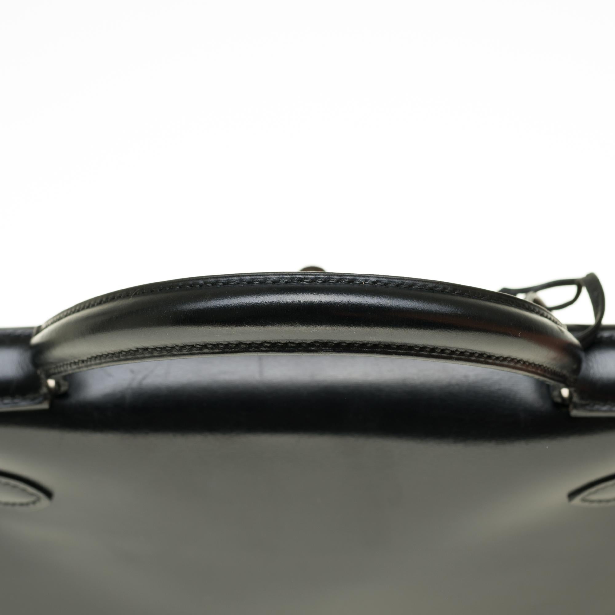 Hermès Kelly 28cm shoulder bag with strap in black calfskin and silver hardware 2