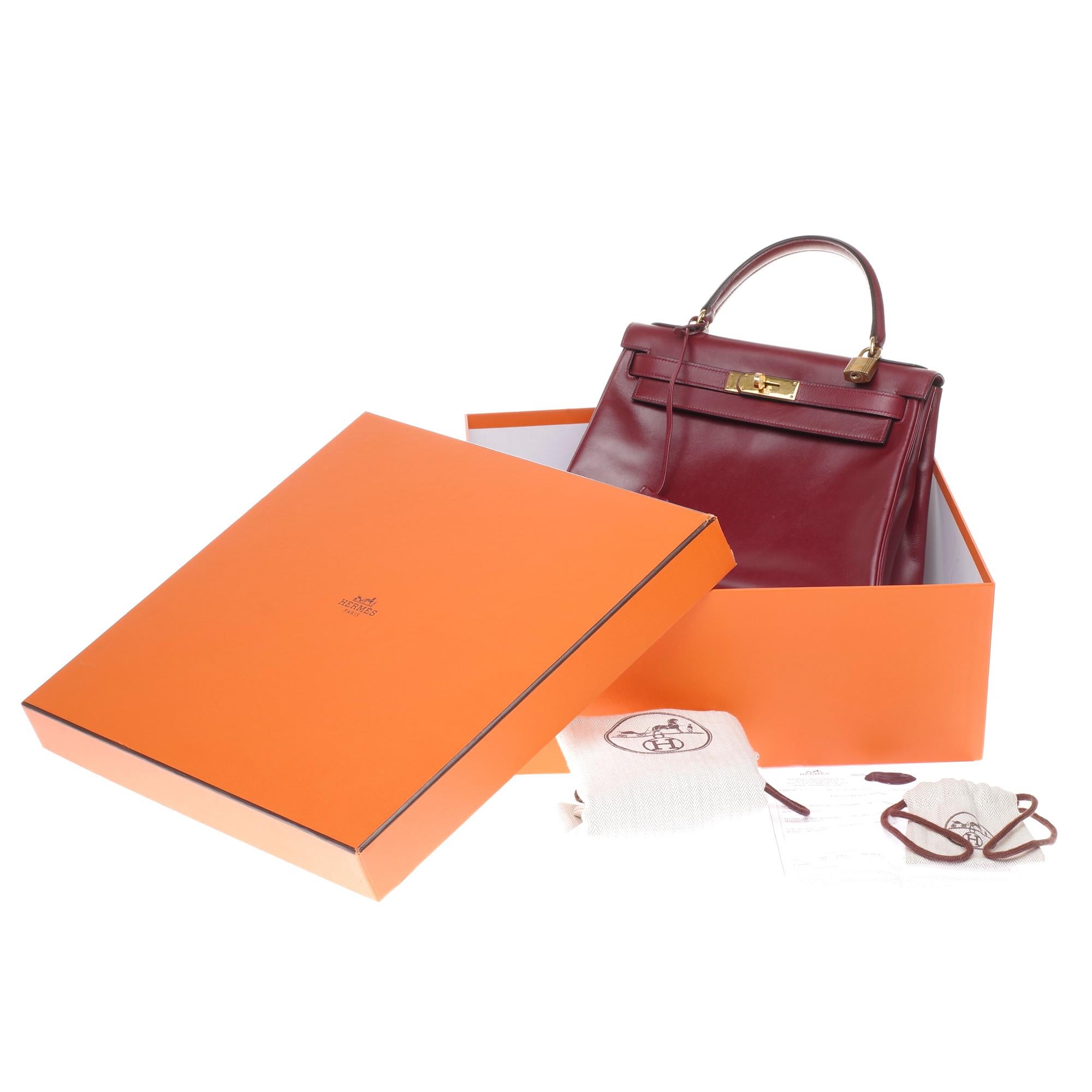 Hermès Kelly 28cm retourné handbag in burgundy box calfskin with Gold hardware 4