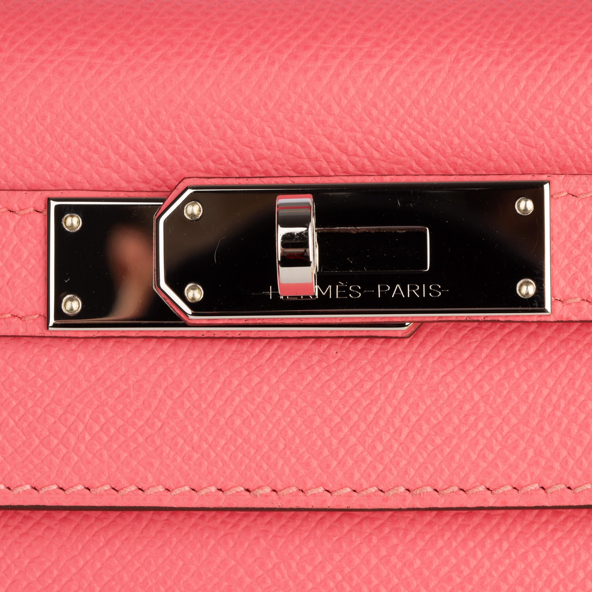 Hermes Kelly 28cm Rose Azalee Epsom Leather Palladium Hardware For Sale 5