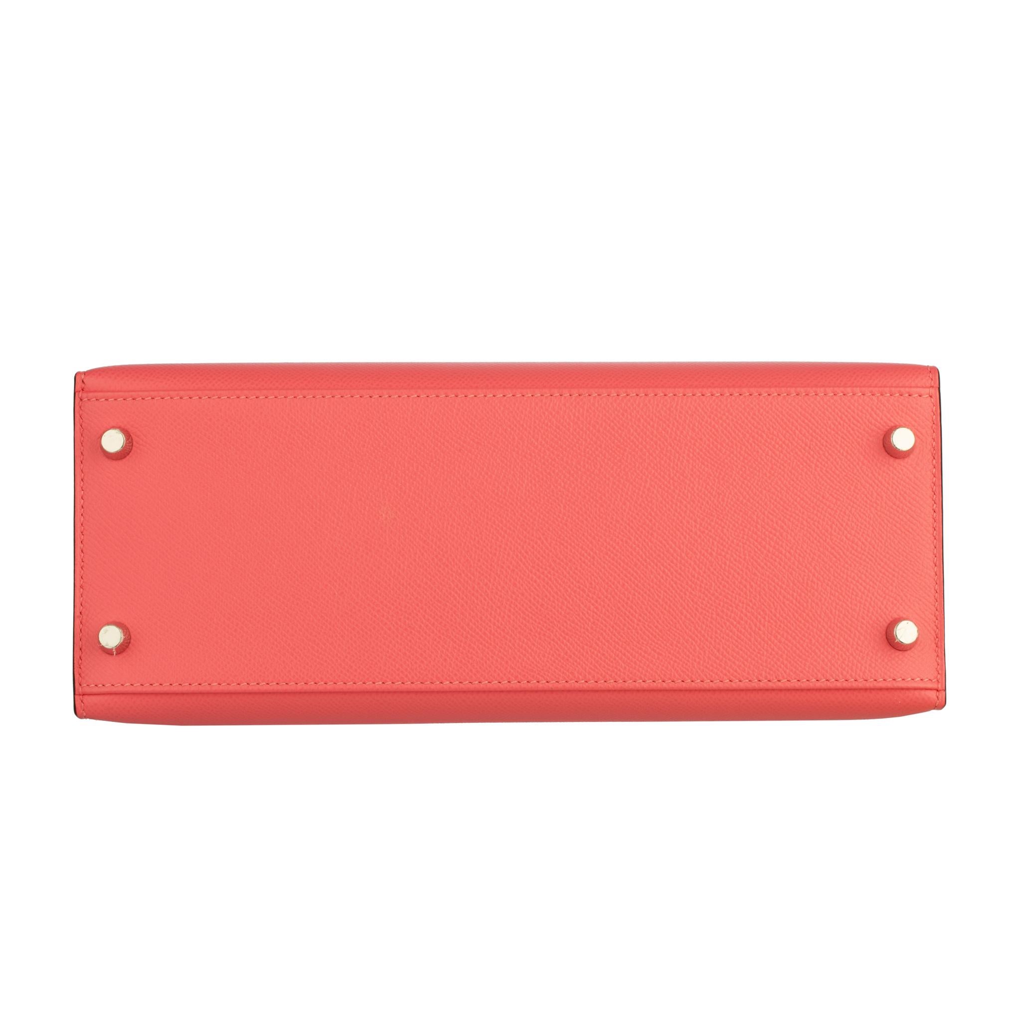 Hermes Kelly 28cm Rose Azalee Epsom Leather Palladium Hardware For Sale 6