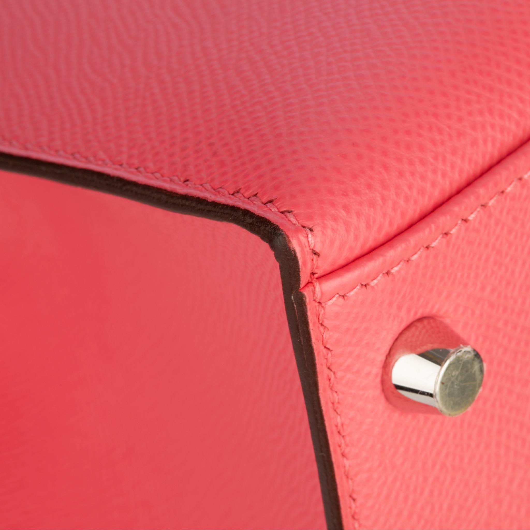 Hermes Kelly 28cm Rose Azalee Epsom Leather Palladium Hardware For Sale 7