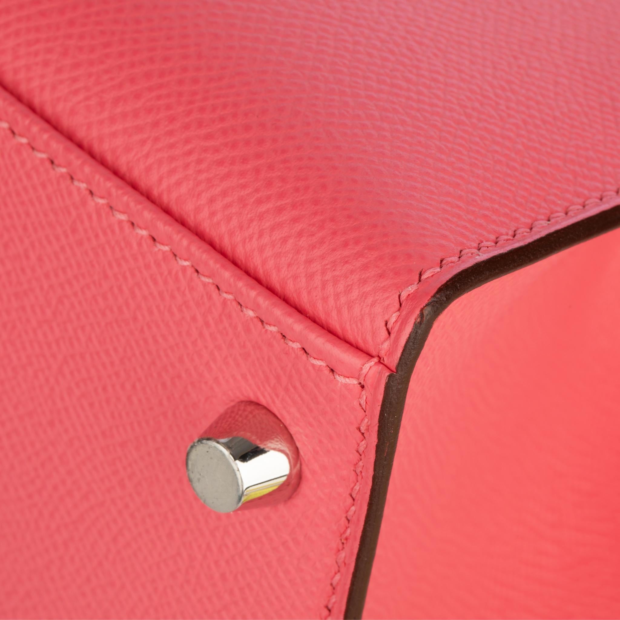 Hermes Kelly 28cm Rose Azalee Epsom Leather Palladium Hardware For Sale 8