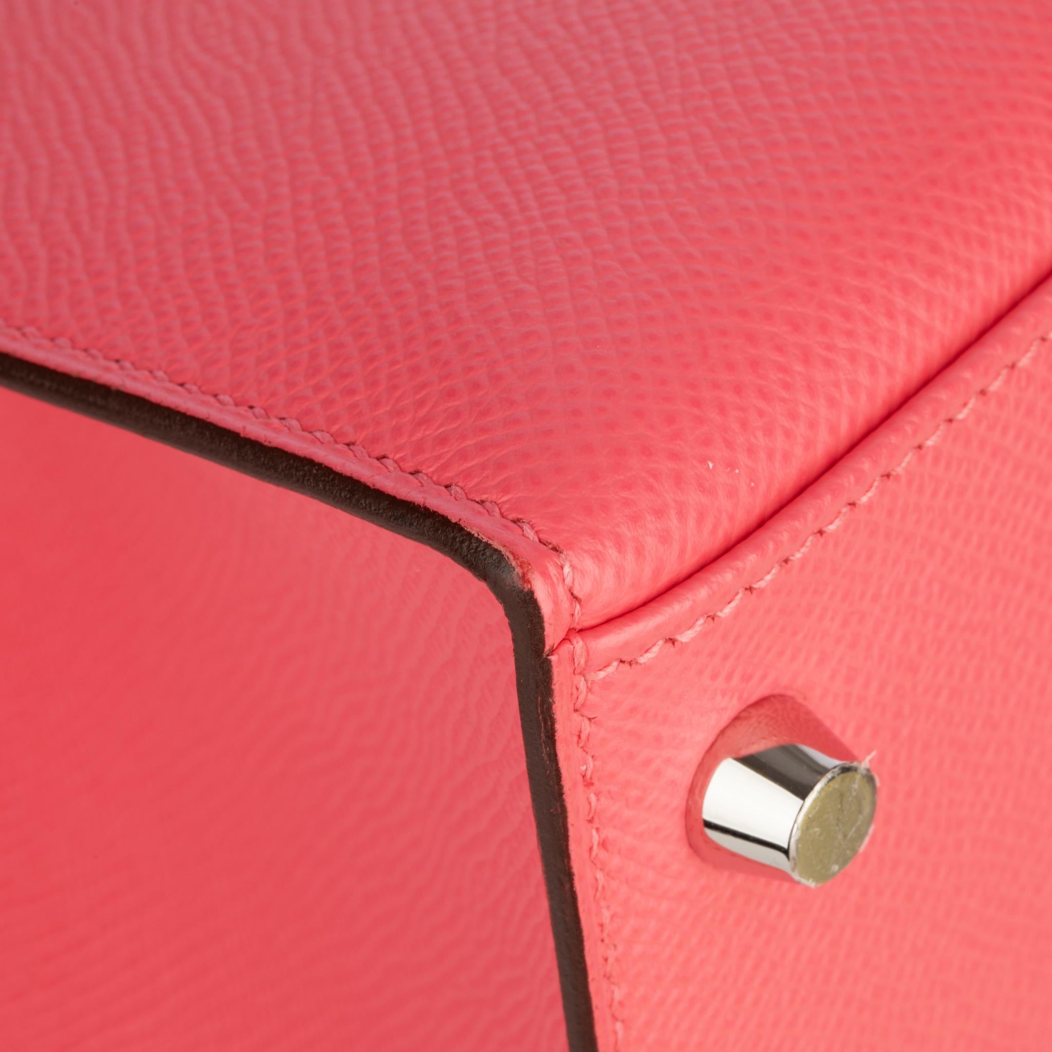 Hermes Kelly 28cm Rose Azalee Epsom Leather Palladium Hardware For Sale 9