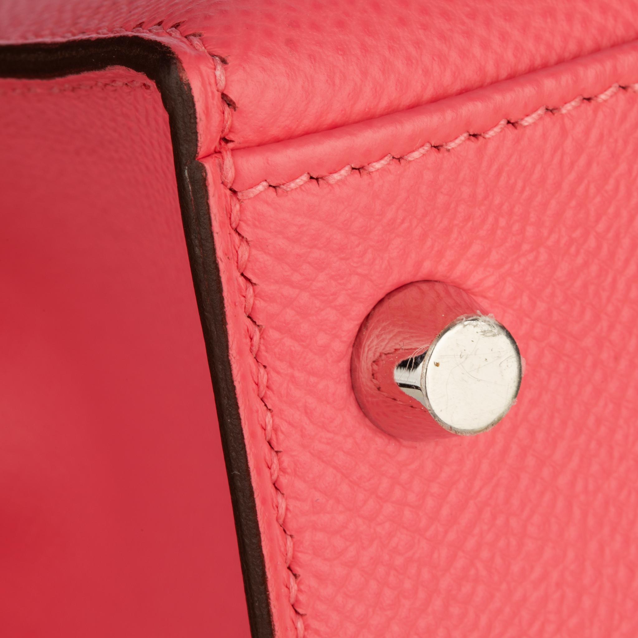 Hermes Kelly 28cm Rose Azalee Epsom Leather Palladium Hardware For Sale 13