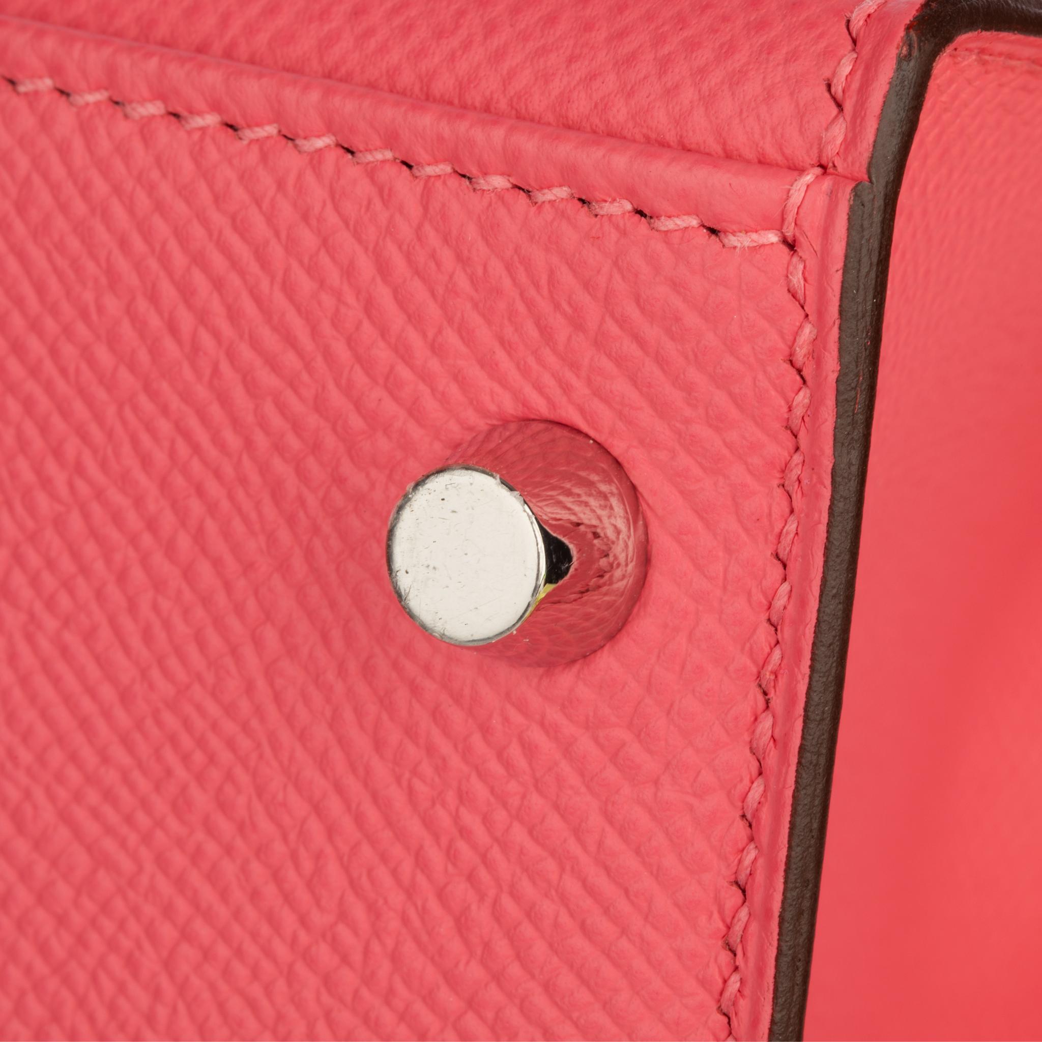 Hermes Kelly 28cm Rose Azalee Epsom Leather Palladium Hardware For Sale 14