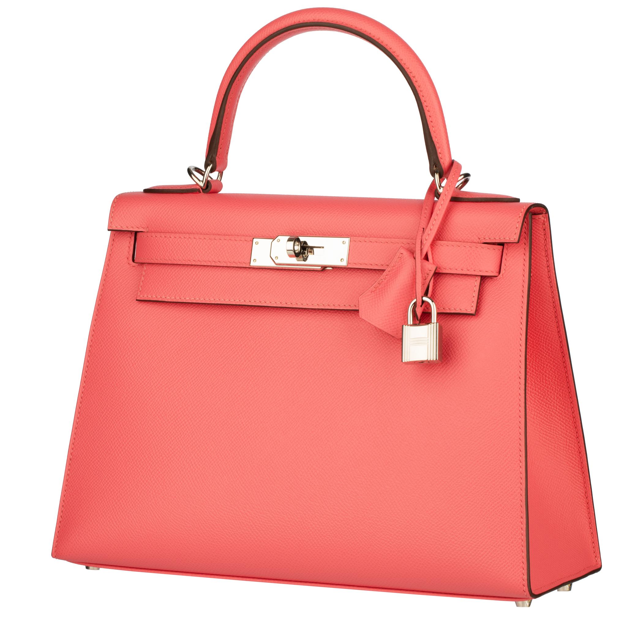 Pink Hermes Kelly 28cm Rose Azalee Epsom Leather Palladium Hardware For Sale