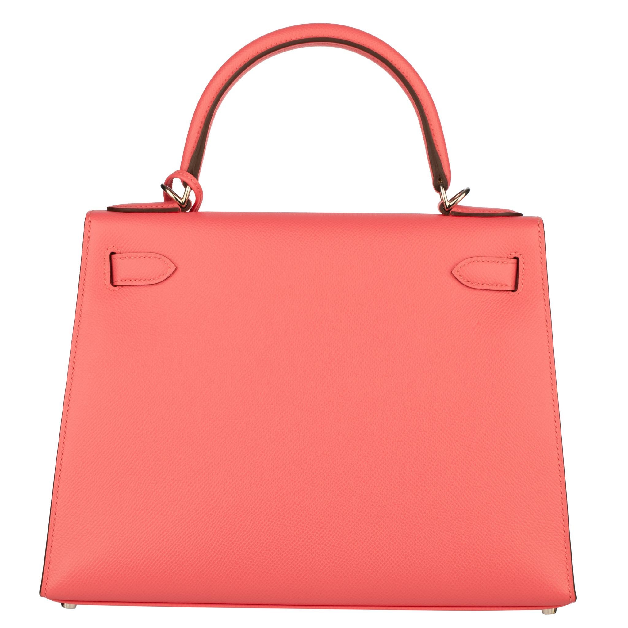 Hermes Kelly 28cm Rose Azalee Epsom Leather Palladium Hardware In Excellent Condition For Sale In Sydney, New South Wales