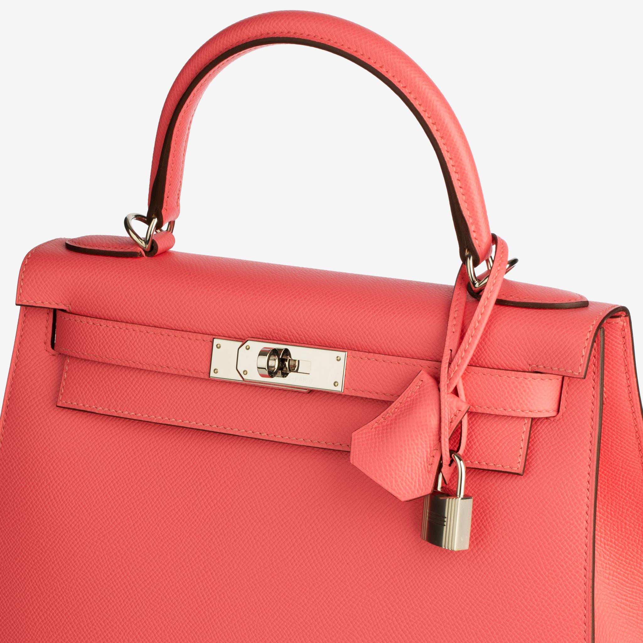 Women's or Men's Hermes Kelly 28cm Rose Azalee Epsom Leather Palladium Hardware For Sale