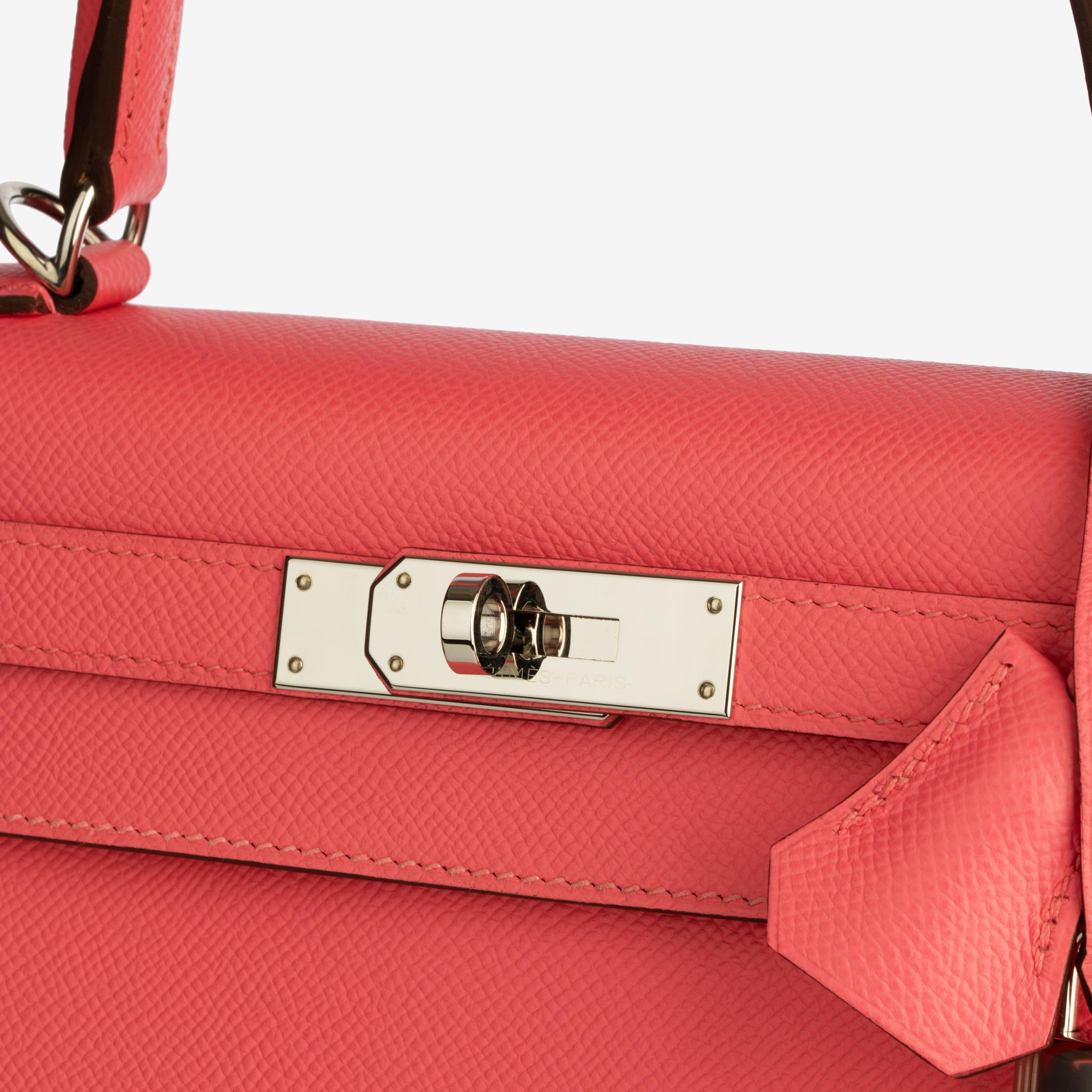 Hermes Kelly 28cm Rose Azalee Epsom Leather Palladium Hardware For Sale 1