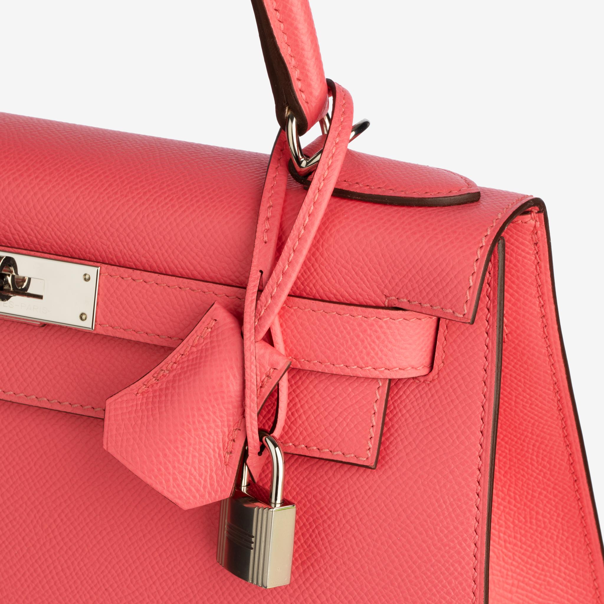 Hermes Kelly 28cm Rose Azalee Epsom Leather Palladium Hardware For Sale 2