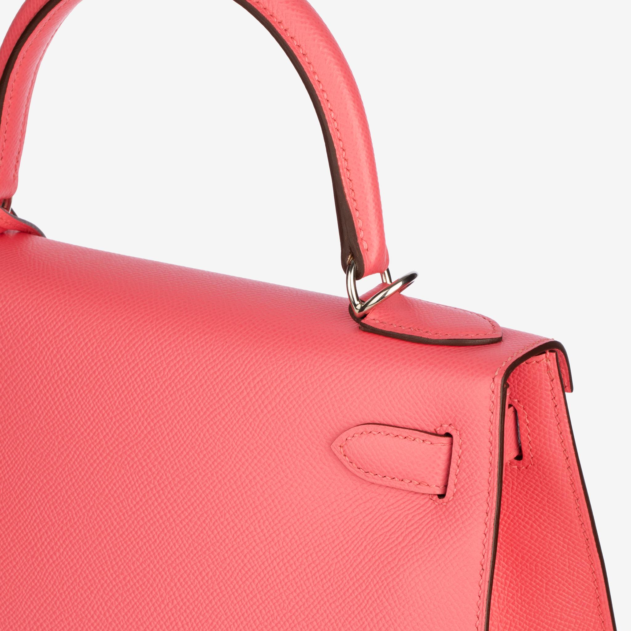 Hermes Kelly 28cm Rose Azalee Epsom Leather Palladium Hardware For Sale 3