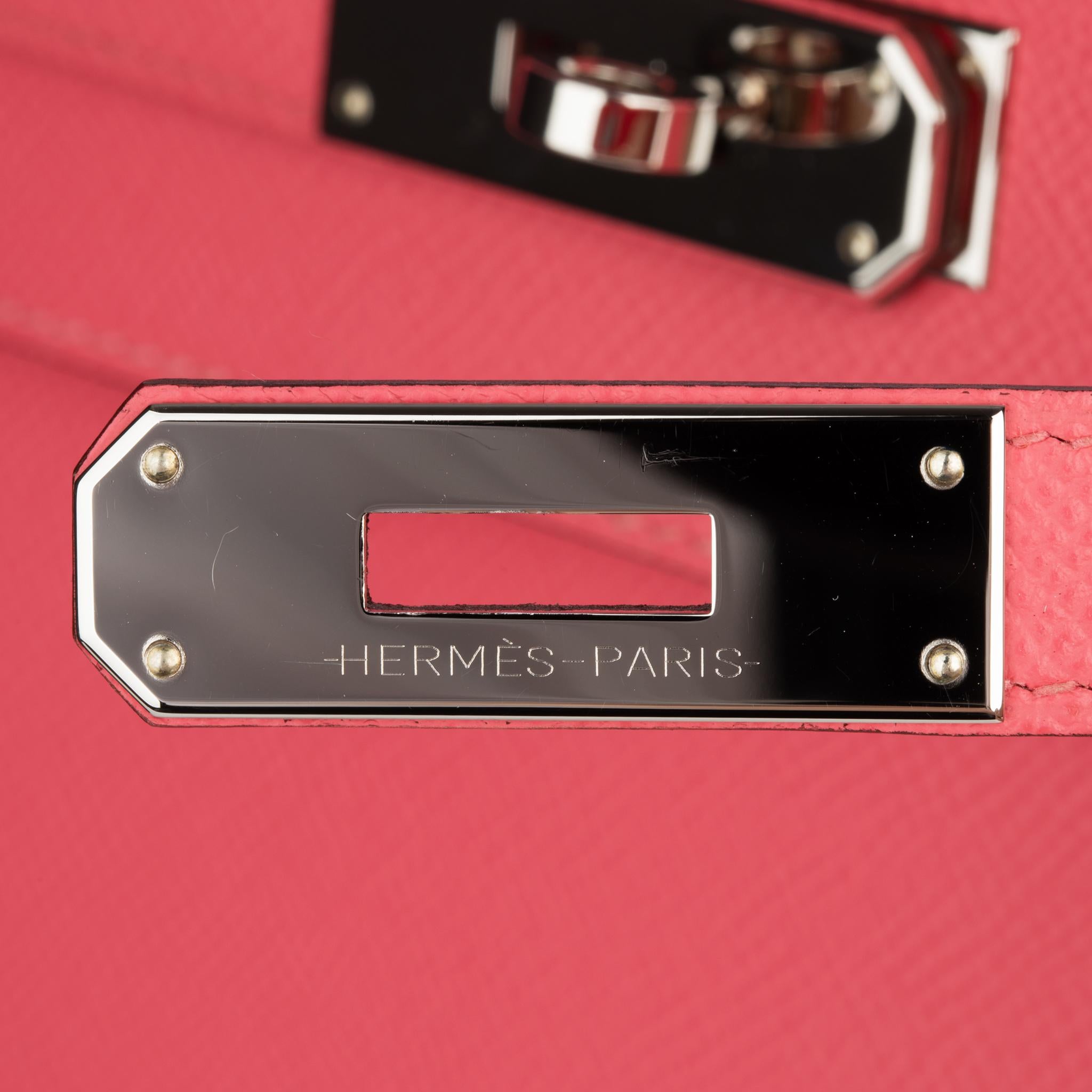 Hermes Kelly 28cm Rose Azalee Epsom Leather Palladium Hardware For Sale 4