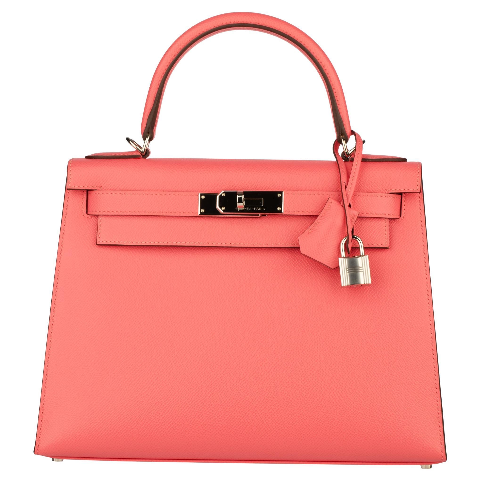 Hermes Kelly 28cm Rose Azalee Epsom Leather Palladium Hardware For Sale