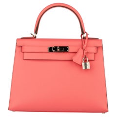 Hermes Kelly 28cm Rosa Azalee Epsom Cuero Palladium Hardware
