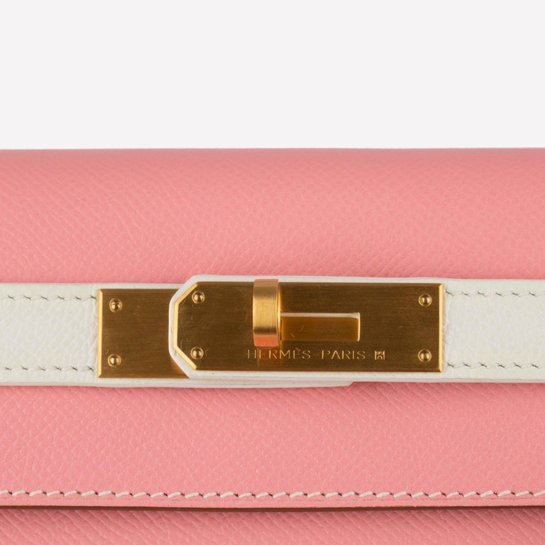 Hermès Kelly 28cm Rose Confetti and White Epsom Leather Brushed Gold  Hardware
