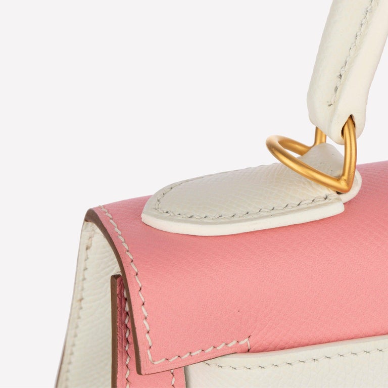 Hermès Kelly 28cm Rose Confetti and White Epsom Leather Brushed Gold  Hardware
