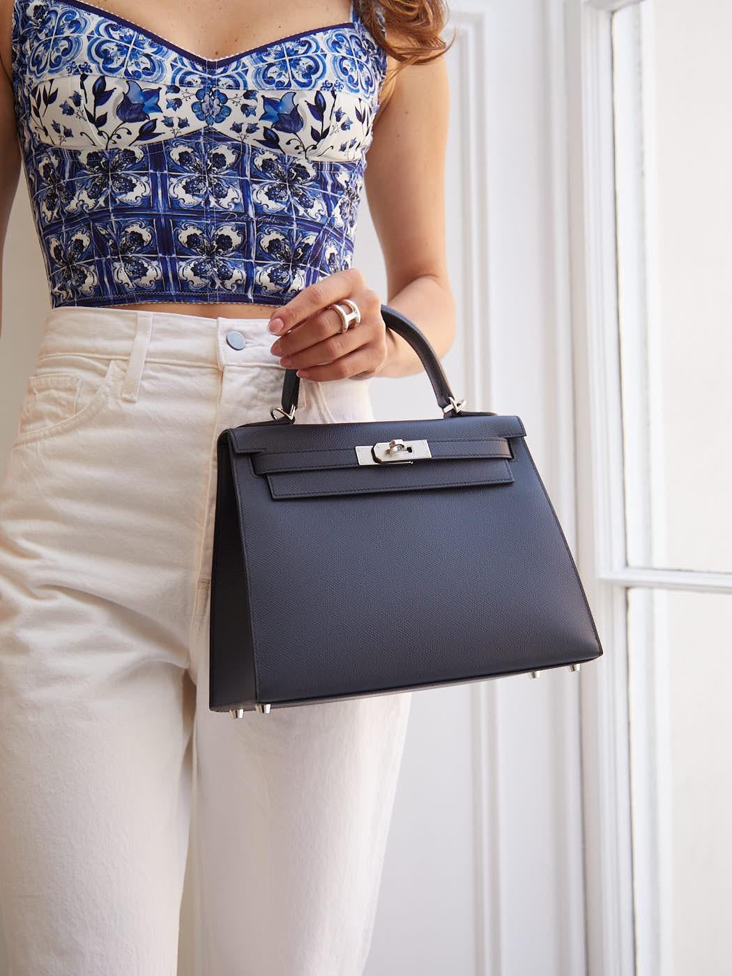 HERMÈS KELLY 28CM SELLIER BLUE INDIGO Epsom Leather with Palladium Hardware 7