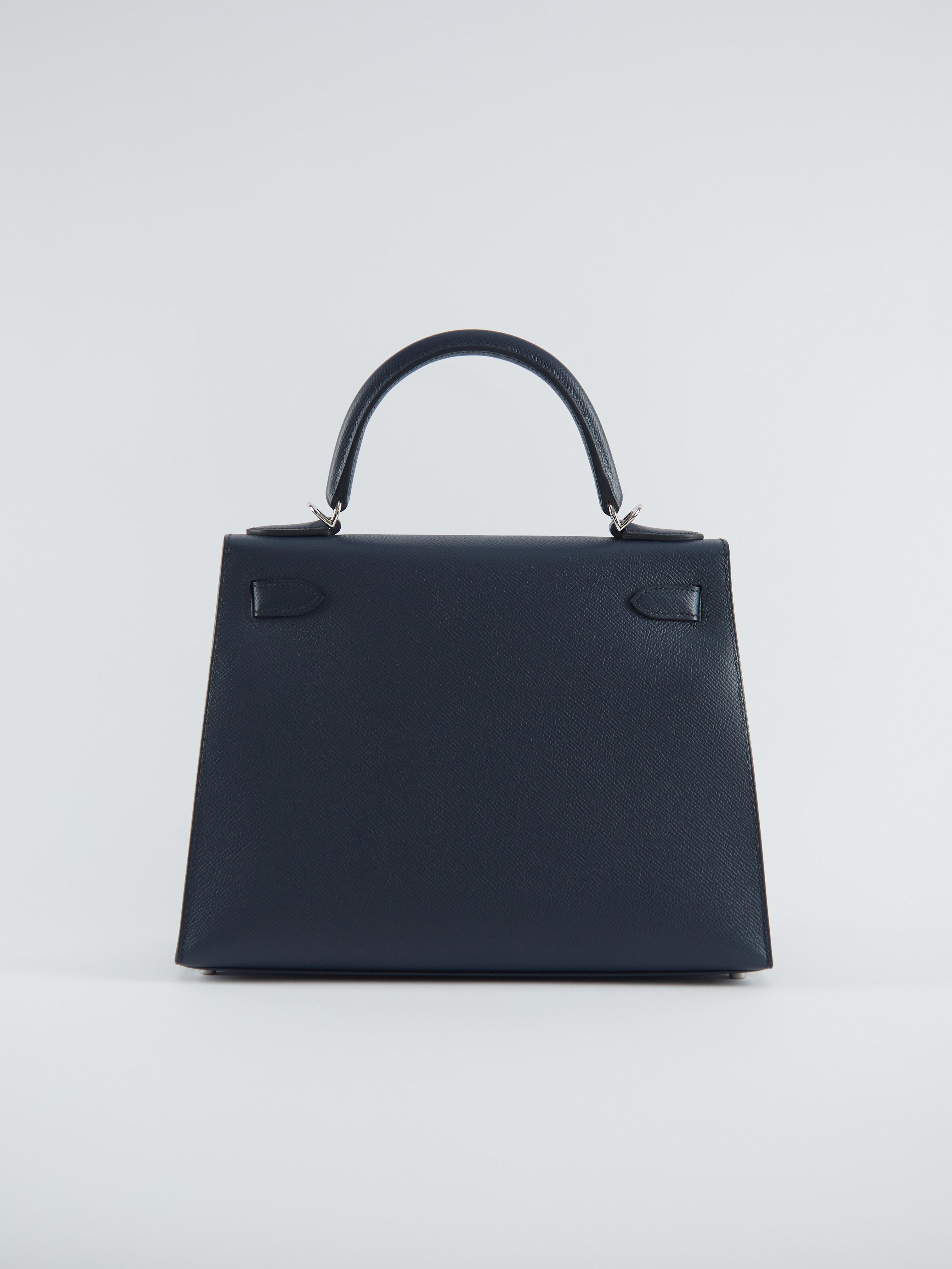 Women's or Men's HERMÈS KELLY 28CM SELLIER BLUE INDIGO Epsom Leather with Palladium Hardware