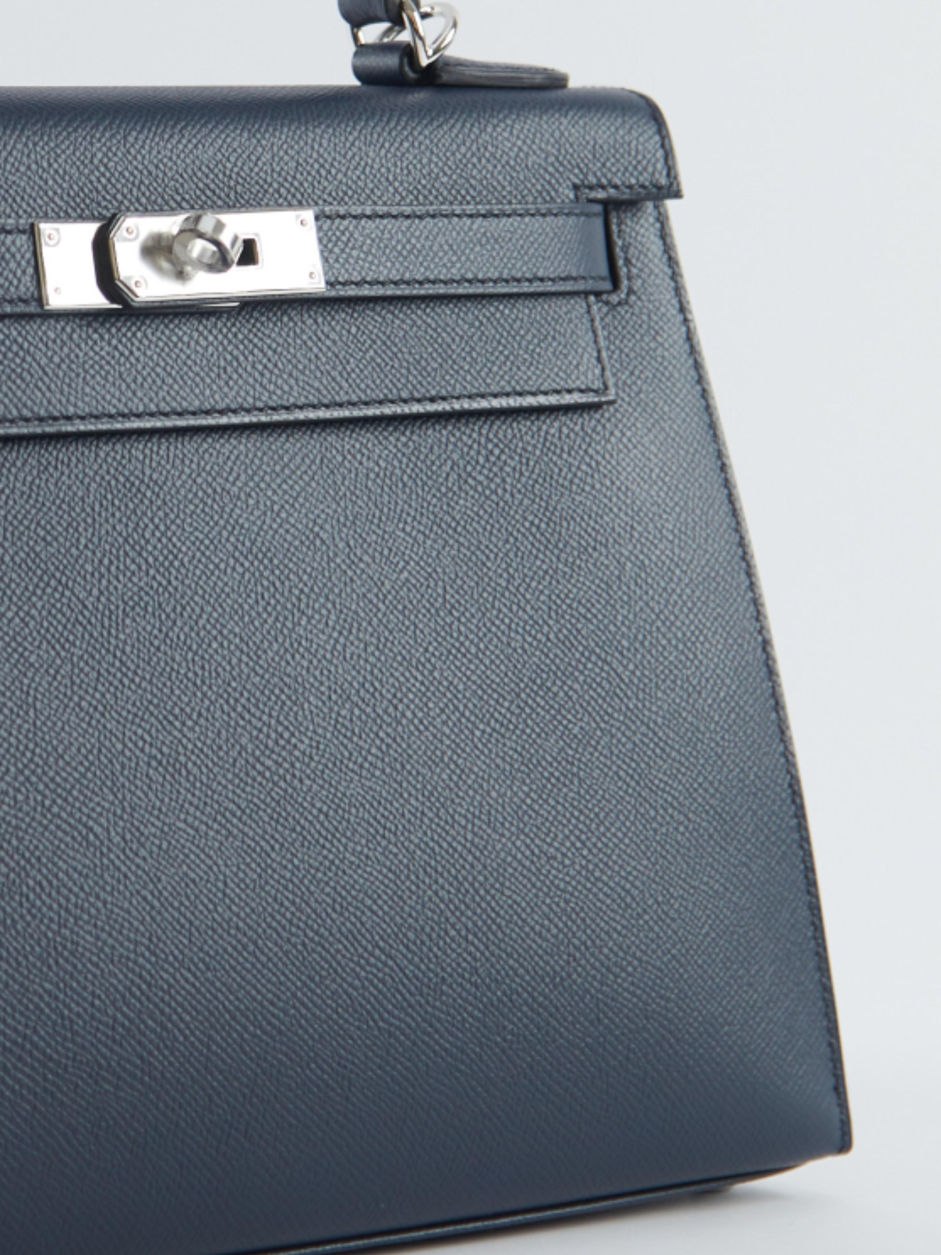 HERMÈS KELLY 28CM SELLIER BLUE INDIGO Epsom Leather with Palladium Hardware 3