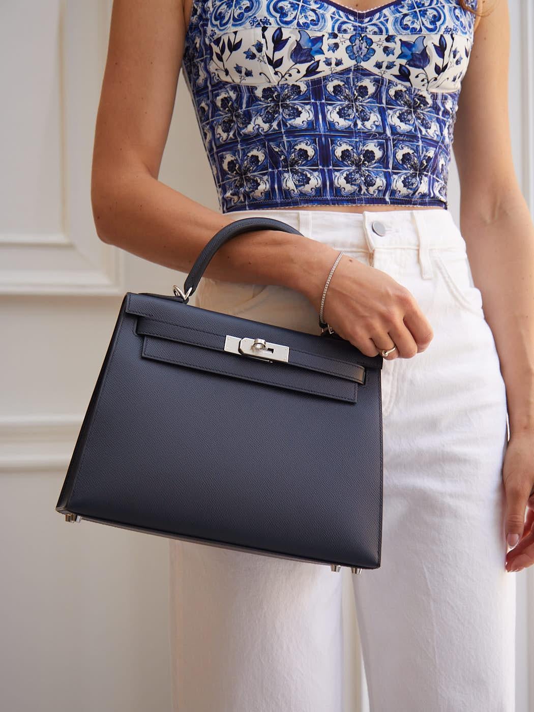 HERMÈS KELLY 28CM SELLIER BLUE INDIGO Epsom Leather with Palladium Hardware 5