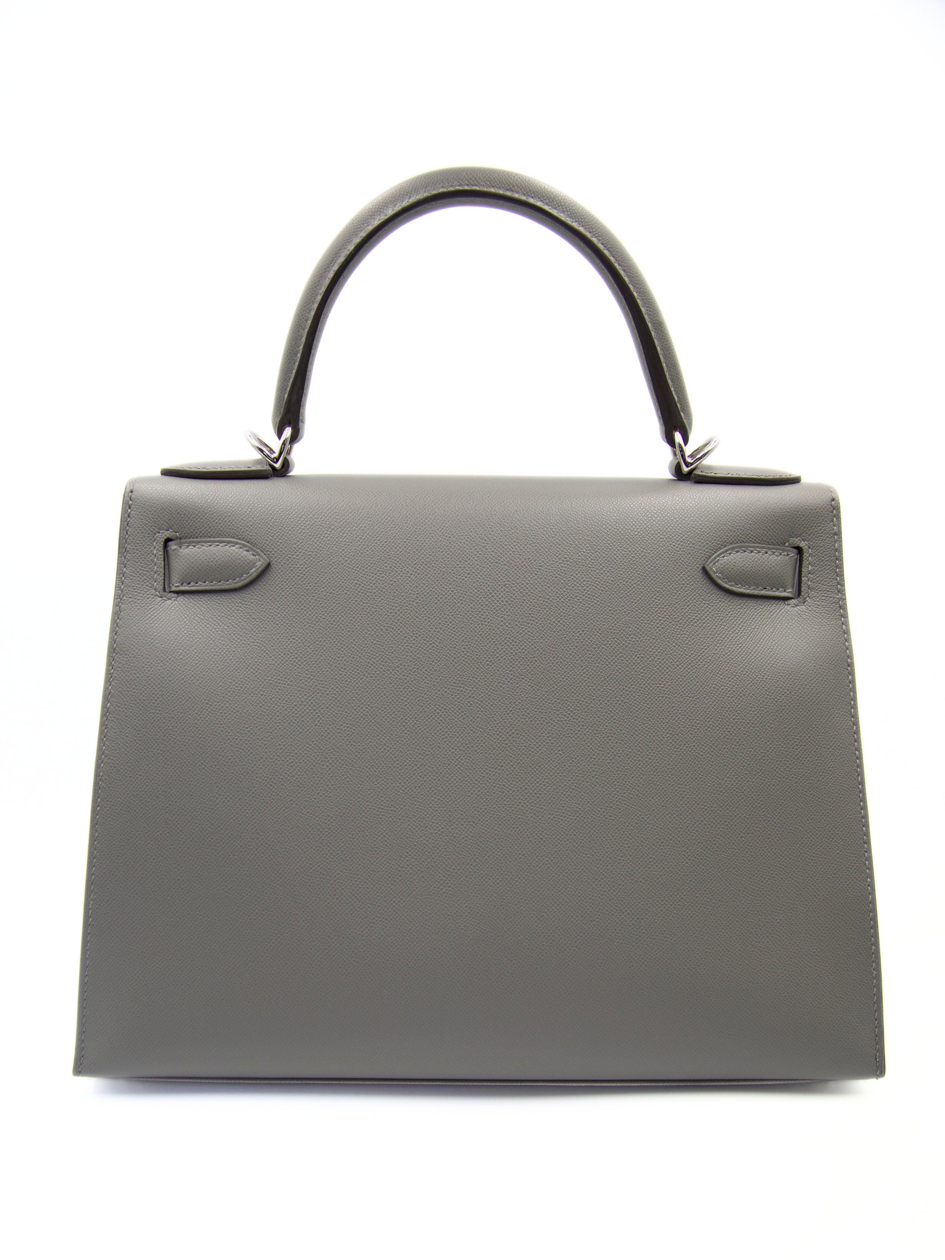 Women's or Men's HERMÈS KELLY 28CM SELLIER GRIS MEYER Madame Leather with Palladium Hardware For Sale