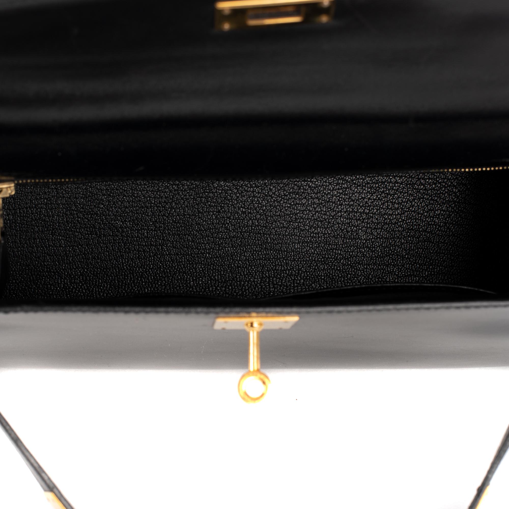 Hermès Kelly 28cm sellier with strap handbag in black calfskin Gold hardware 5
