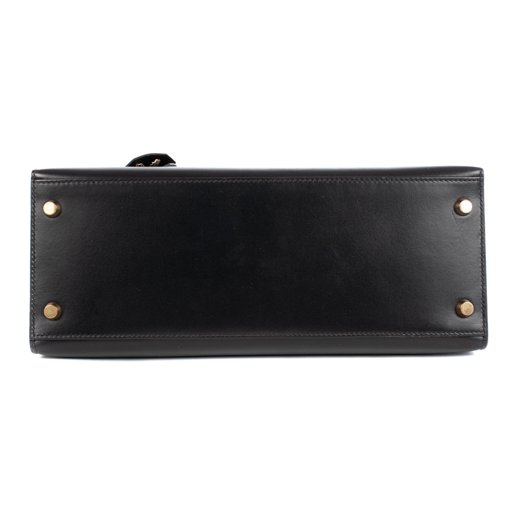 Hermès Kelly 28cm sellier with strap handbag in black calfskin Gold hardware 7