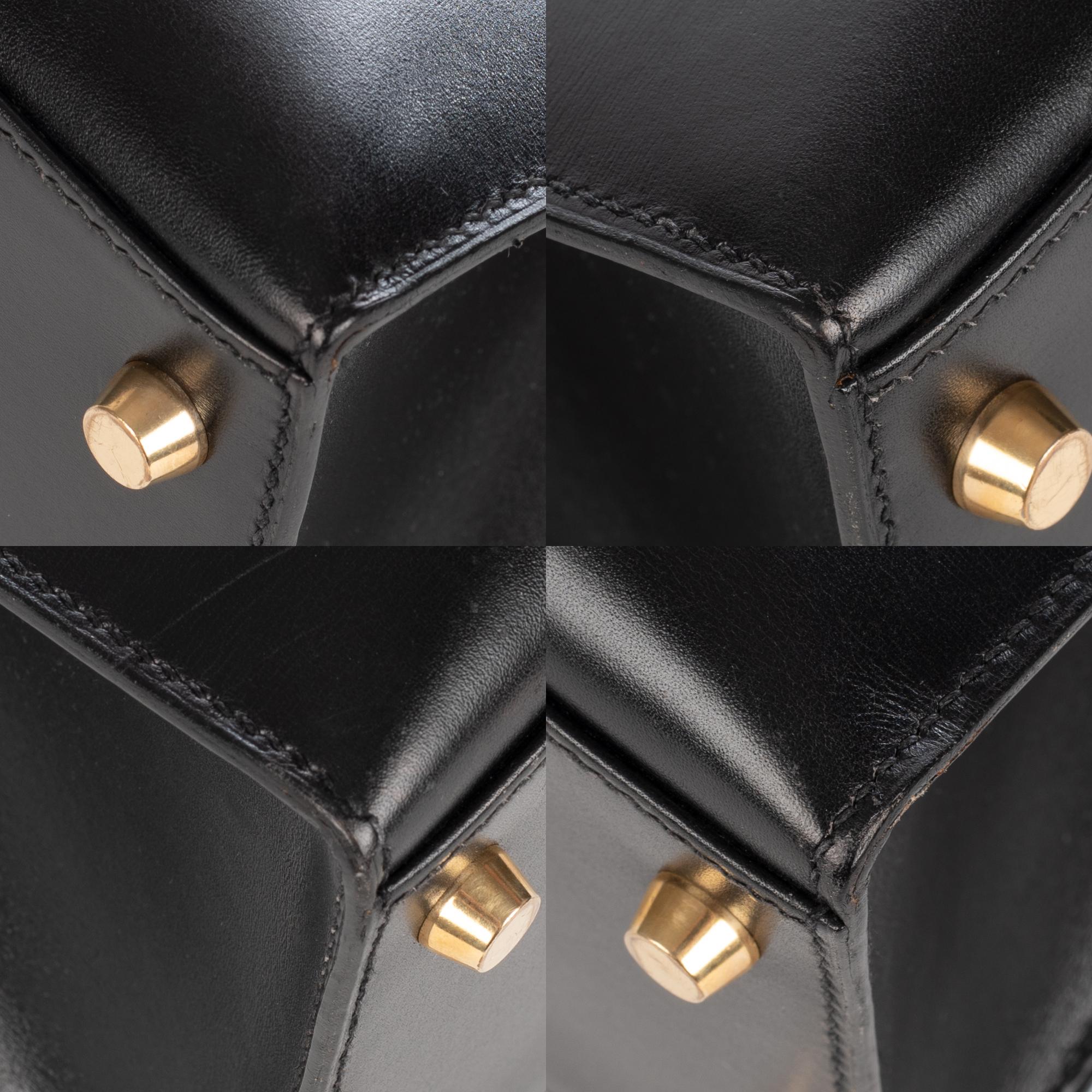 Hermès Kelly 28cm sellier with strap handbag in black calfskin Gold hardware 8