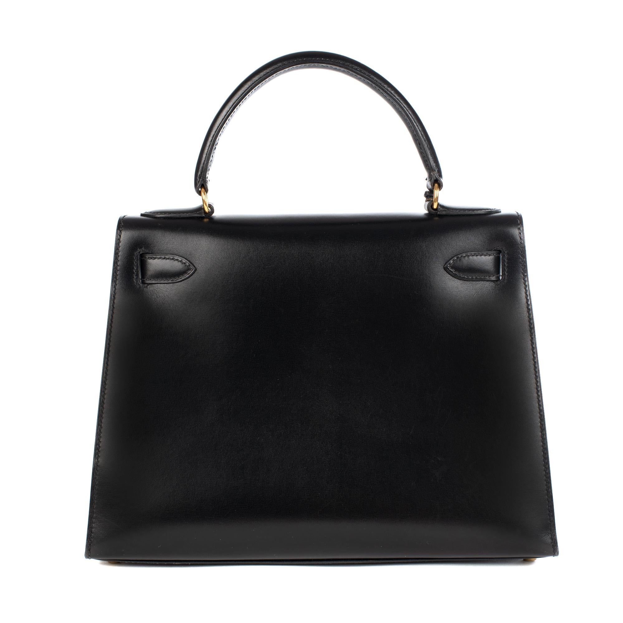 Women's Hermès Kelly 28cm sellier with strap handbag in black calfskin Gold hardware