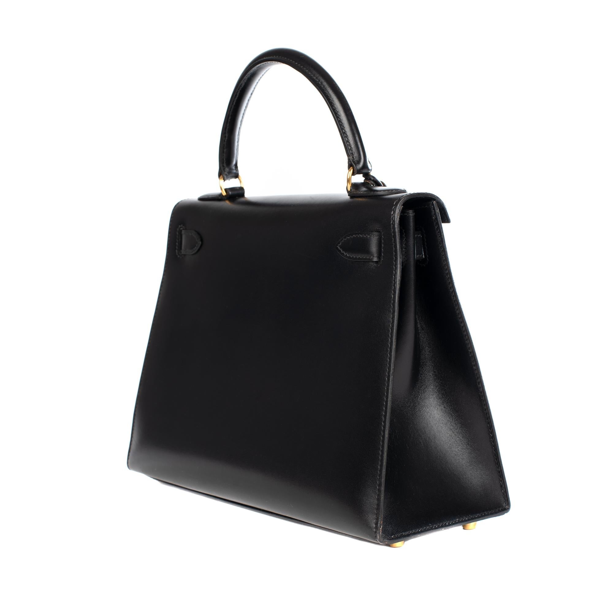 Hermès Kelly 28cm sellier with strap handbag in black calfskin Gold hardware 2
