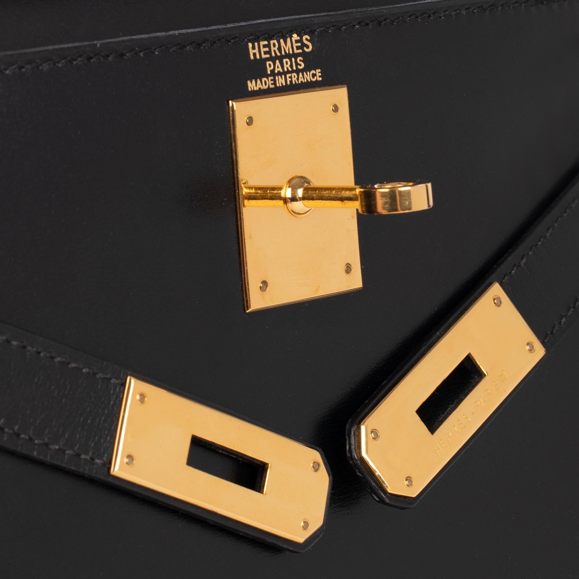 Hermès Kelly 28cm sellier with strap handbag in black calfskin Gold hardware 3