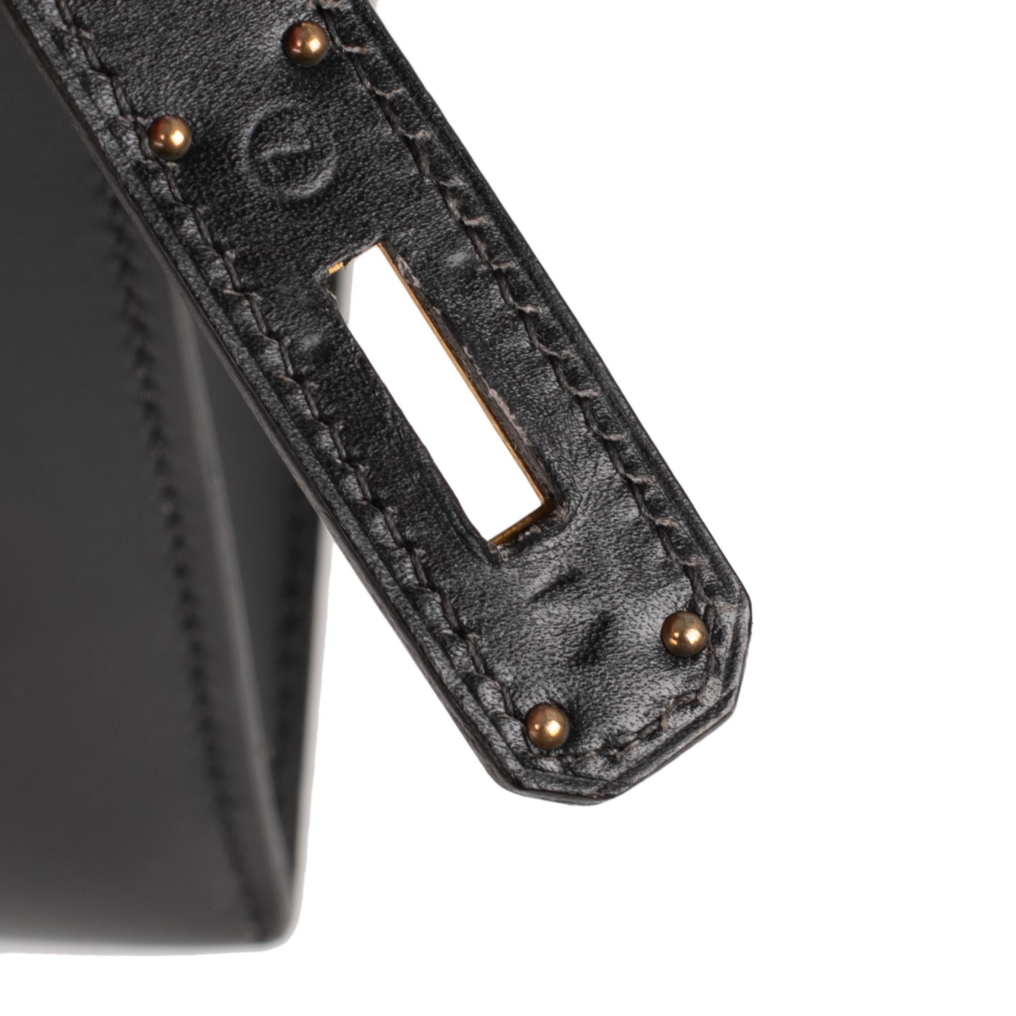 Hermès Kelly 28cm sellier with strap handbag in black calfskin Gold hardware 4