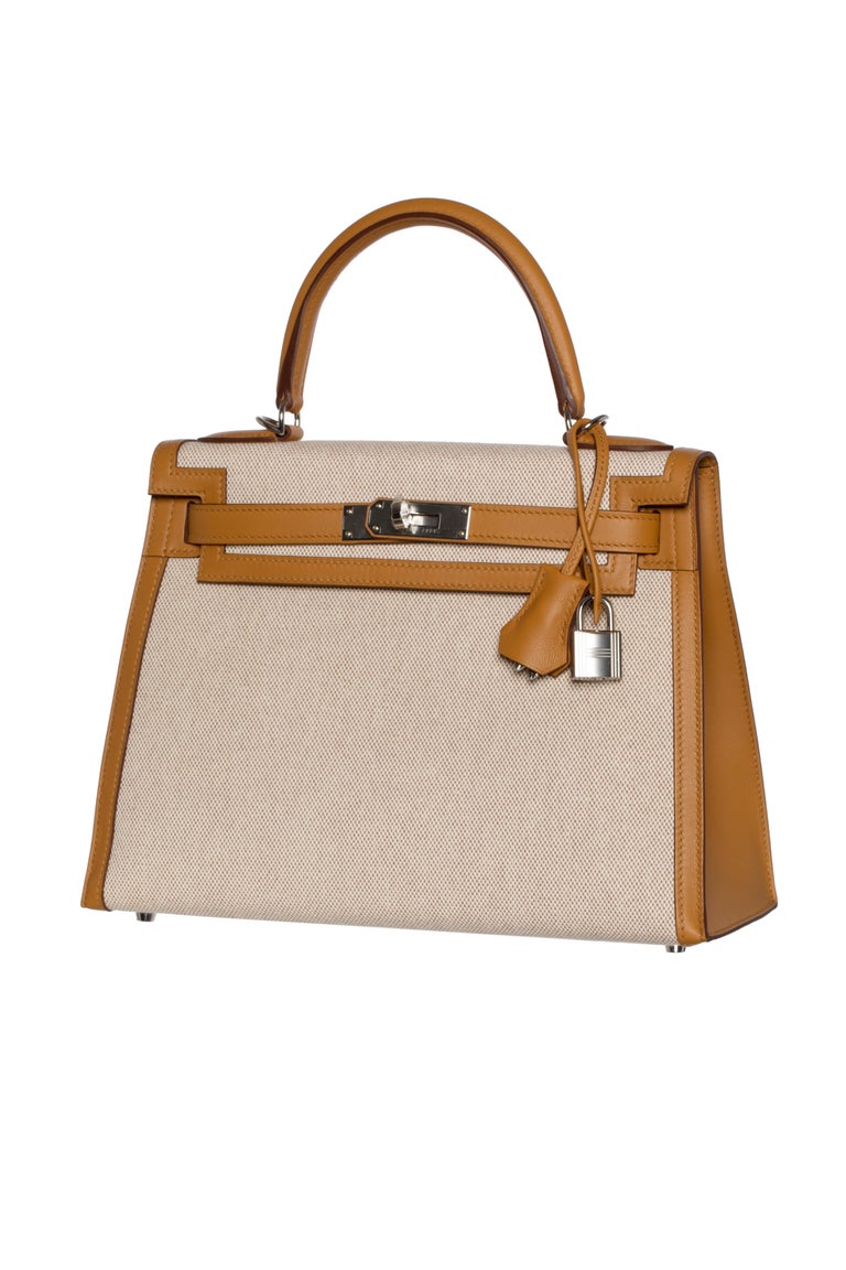 Hermes Kelly 25cm In and Out Nata Swift Leather Palladium Hardware For Sale  at 1stDibs