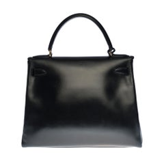 Hermès Kelly 28cm shoulder bag with strap in black box calfskin, GHW