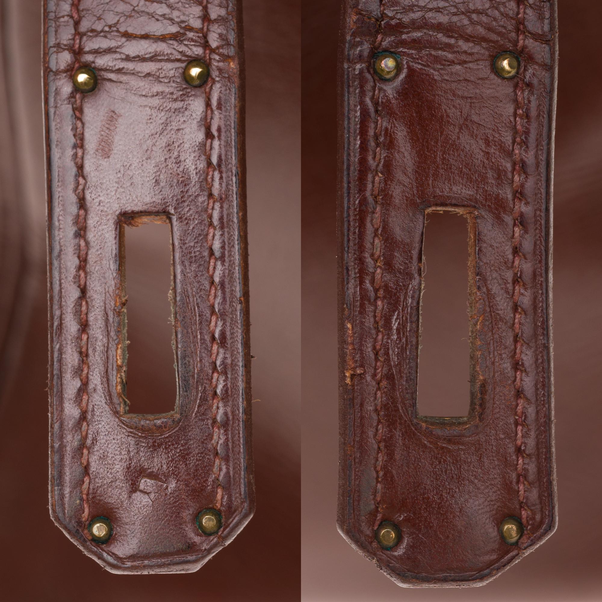 Hermes Kelly 28cm strap handbag  in brown calf customized with brown crocodile 1