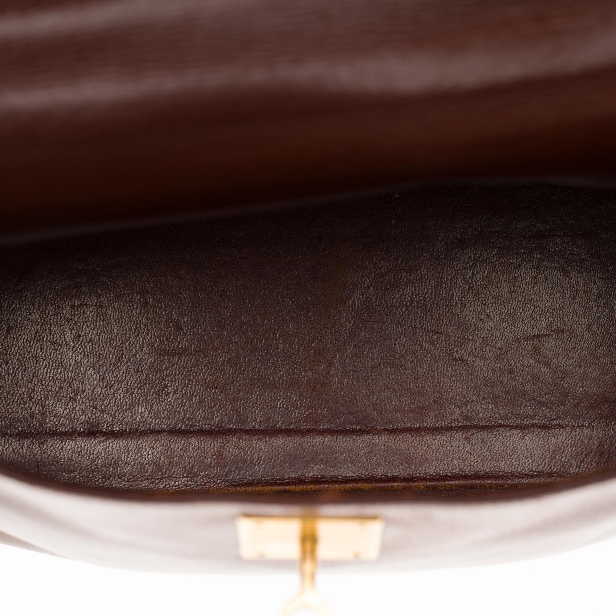 Hermes Kelly 28cm strap handbag  in brown calf customized with brown crocodile 2