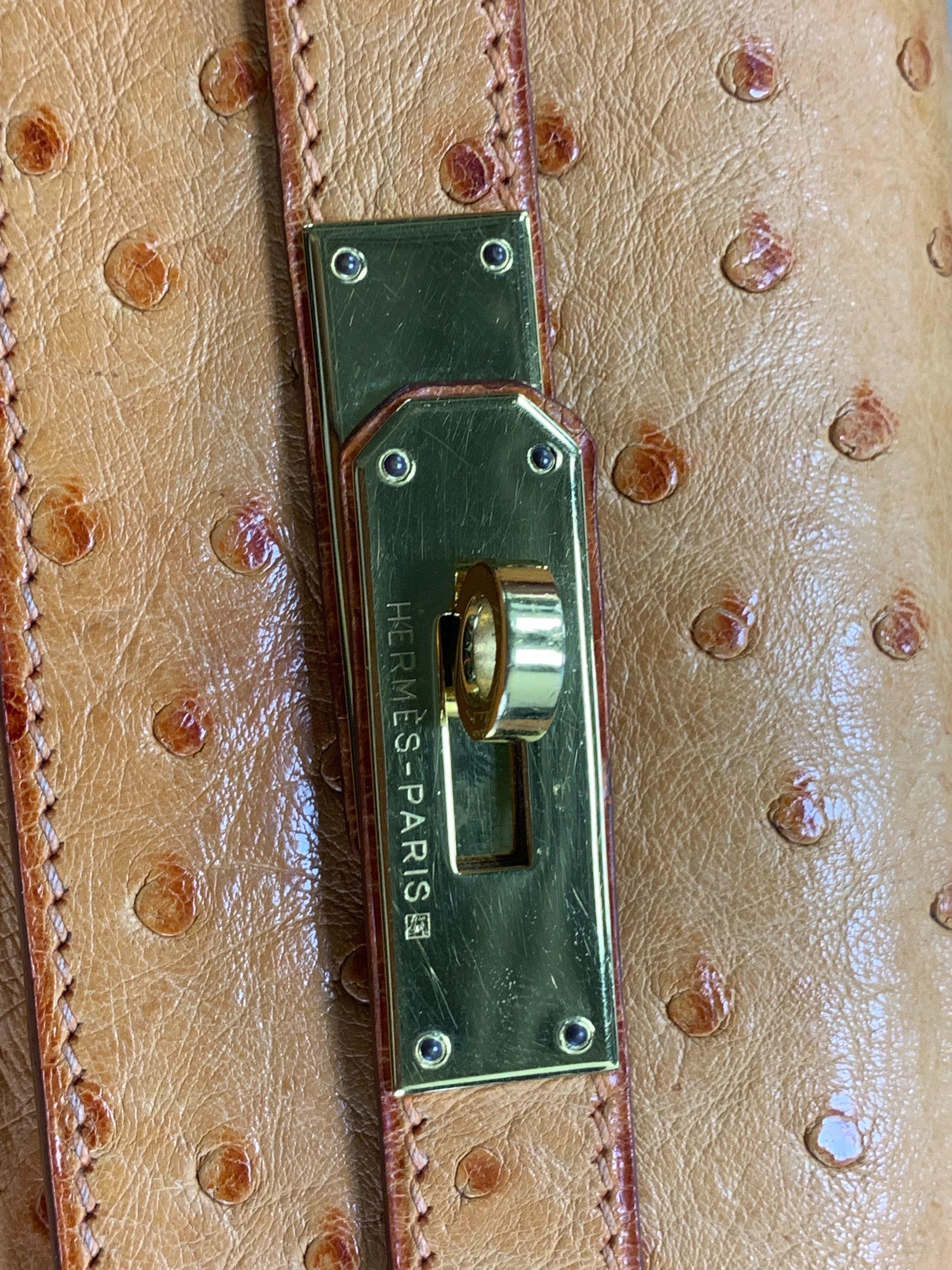 Hermes Kelly 30 Ostrich Leather Gold Tone Hardware Ladies Handbag 8