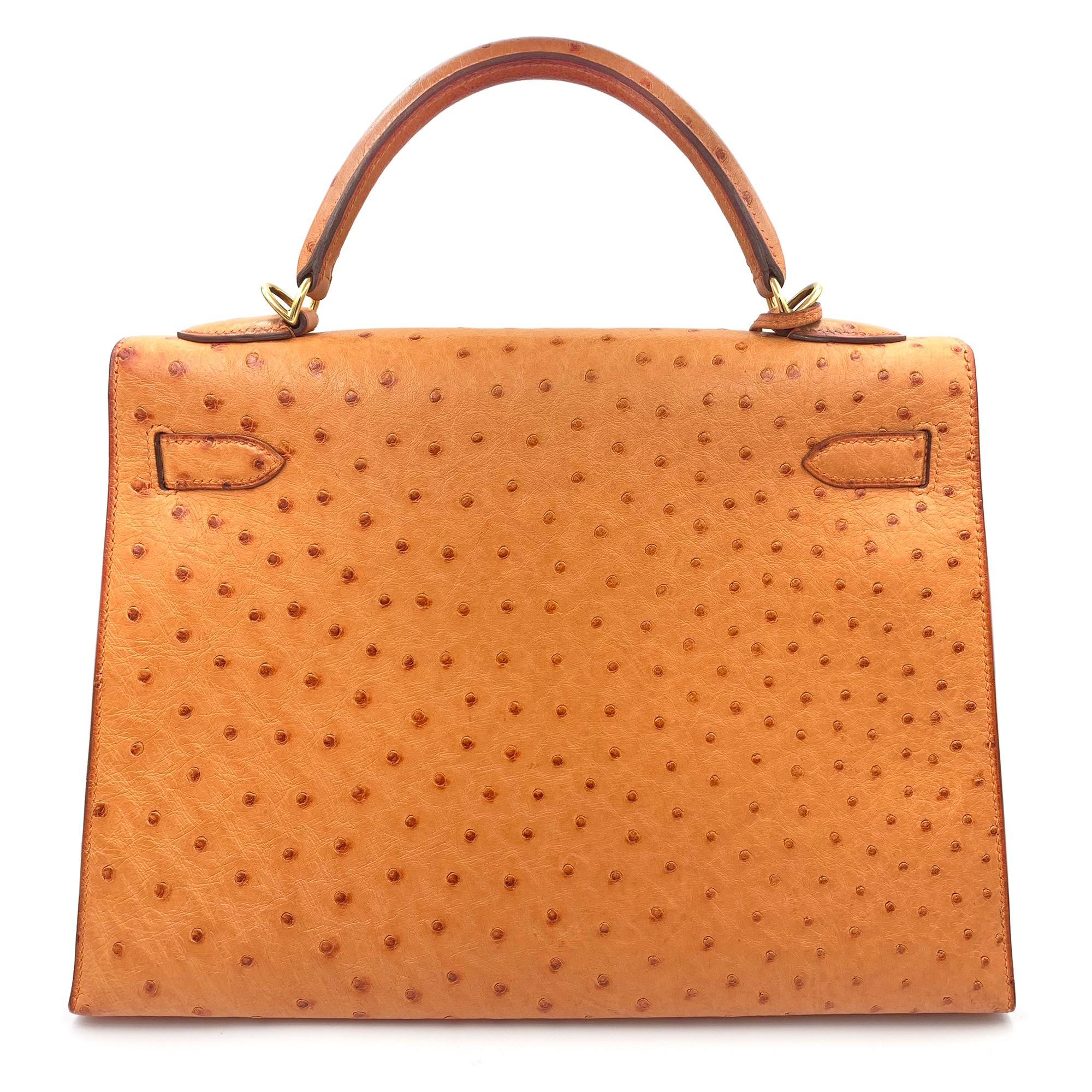 Women's Hermes Kelly 30 Ostrich Leather Gold Tone Hardware Ladies Handbag