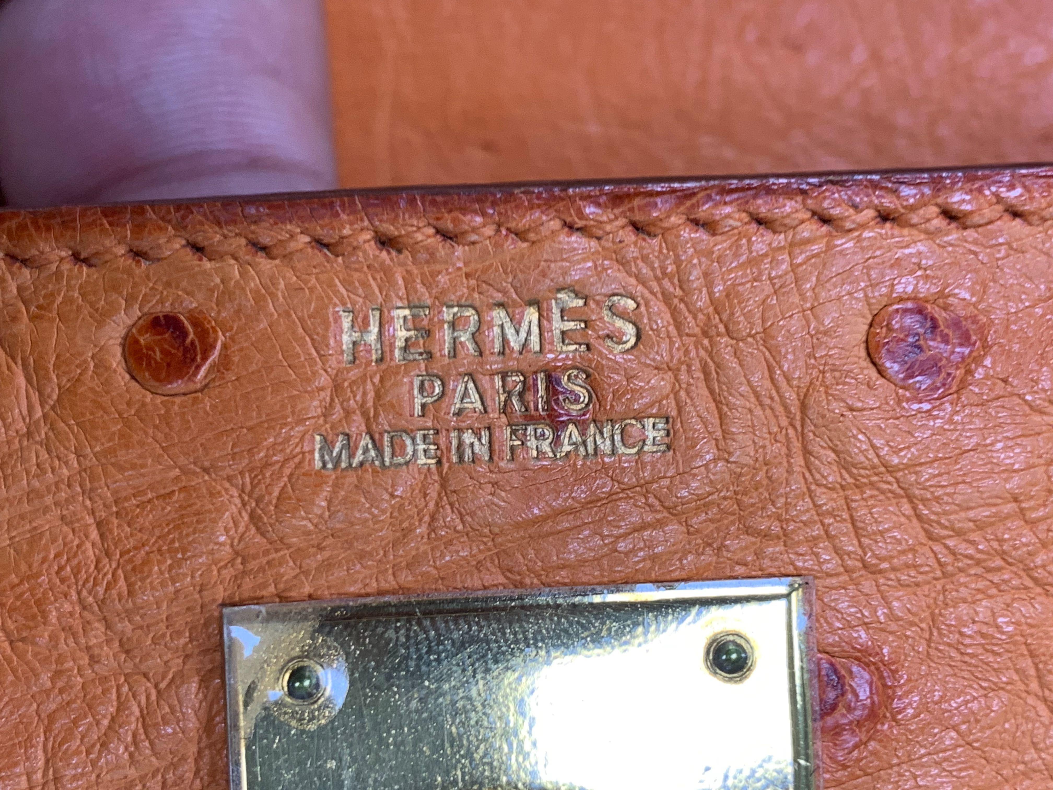 Hermes Kelly 30 Ostrich Leather Gold Tone Hardware Ladies Handbag 1