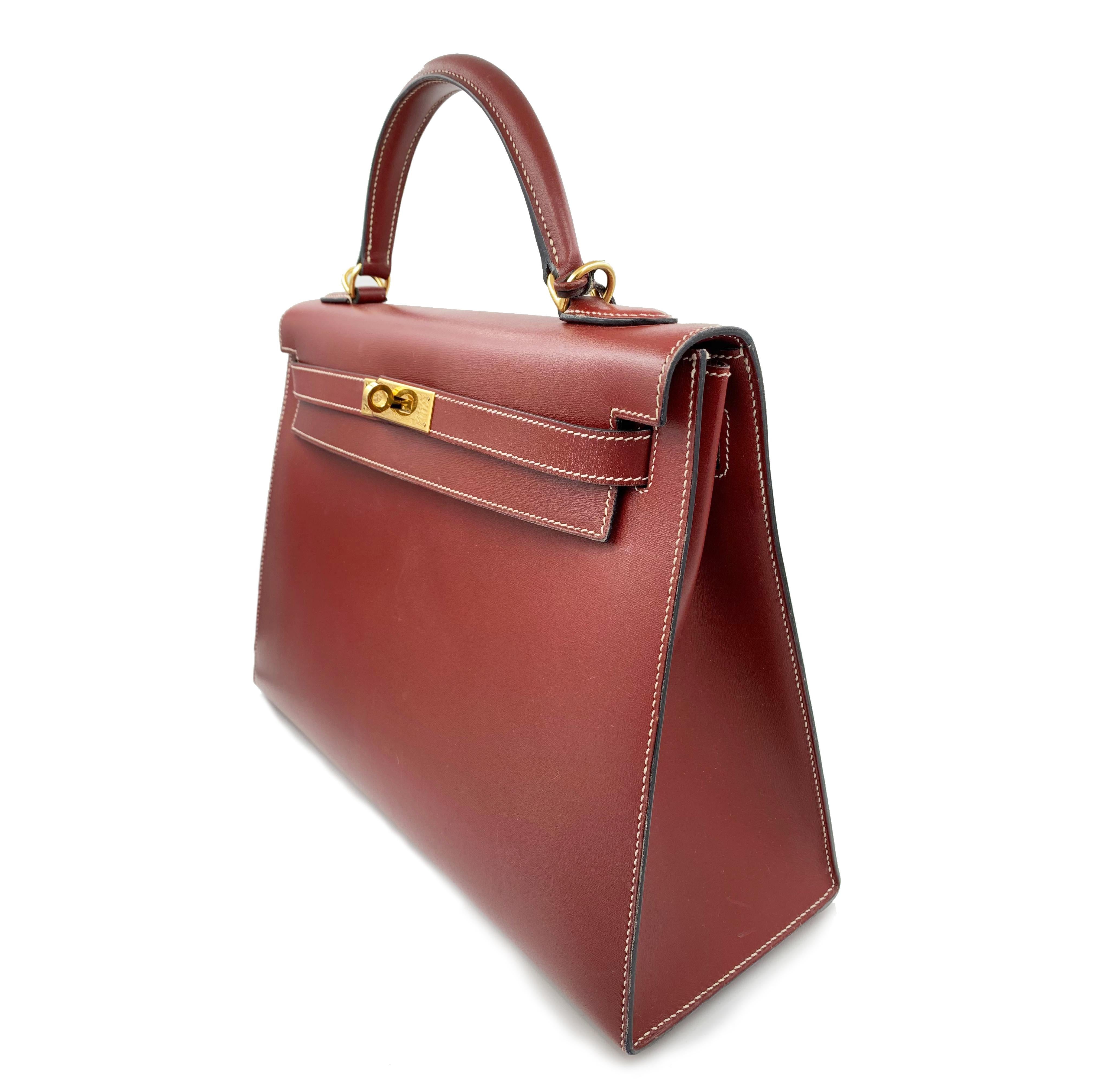 Hermes Kelly 30 Wine Color Leather Ladies Handbag 2