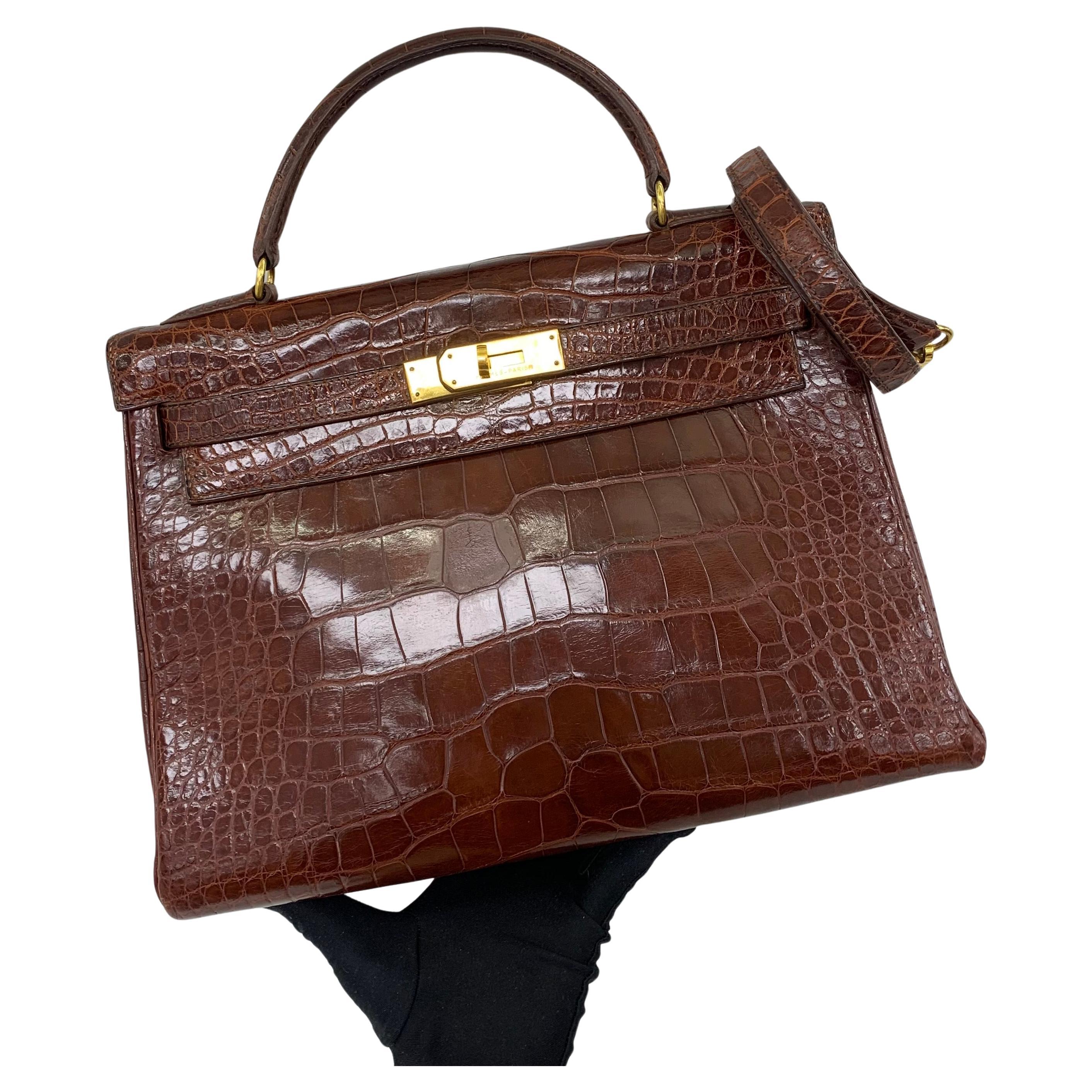 Hermes Kelly 32 Alligator 1994 Brown im Angebot
