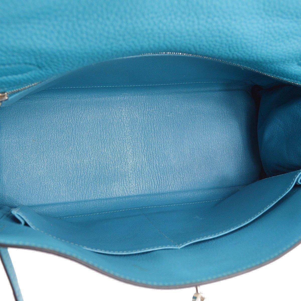 Hermes Kelly 32 Aqua Blue Leather Top Handle Satchel Shoulder Tote Bag  1
