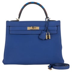 Hermès Kelly 32 Au Trot Electric Blue