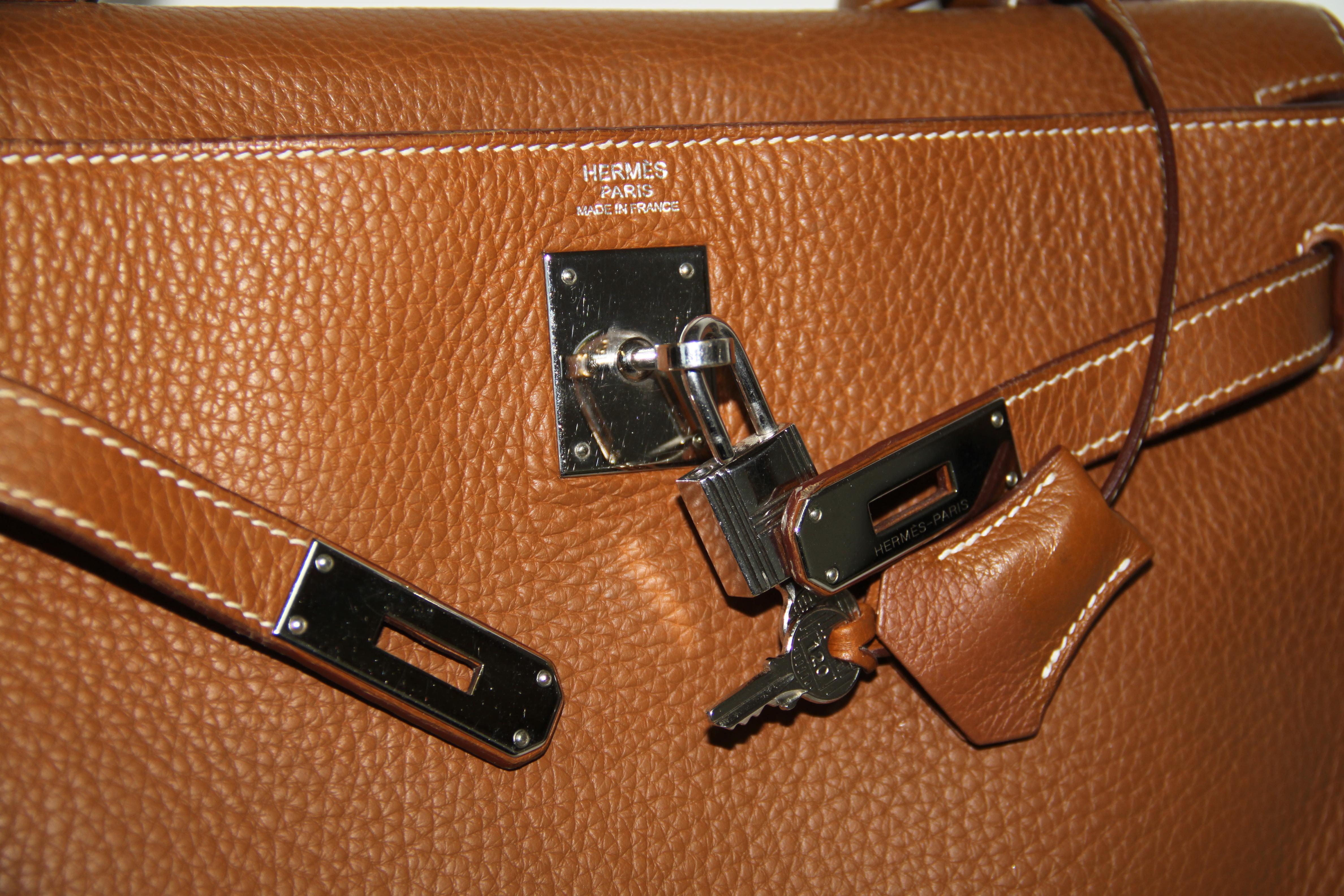 Hermes Kelly 32 Bag brown leather epsom/tan with silver Hardware Tote/Crossbody For Sale 6