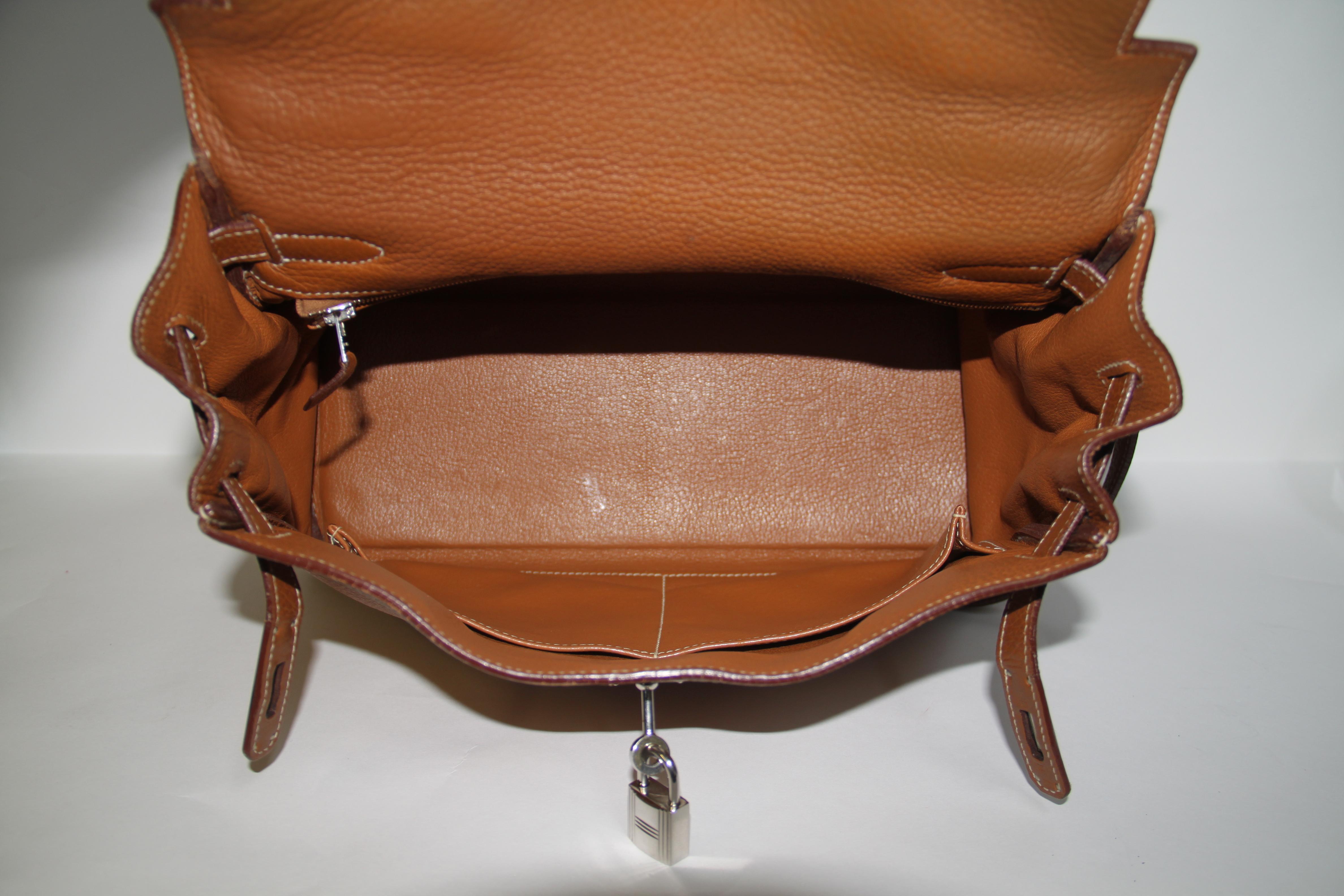 Hermes Kelly 32 Bag brown leather epsom/tan with silver Hardware Tote/Crossbody For Sale 7