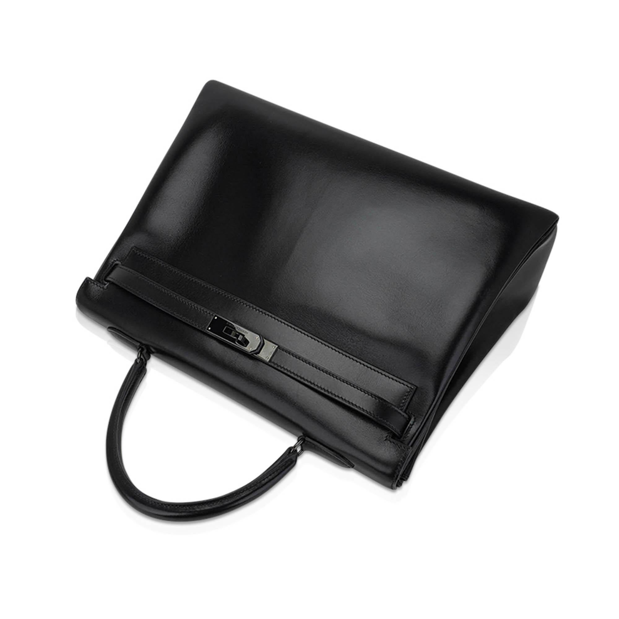 Hermes Kelly 32 Bag Limited Edition So Black Box Leather For Sale 6