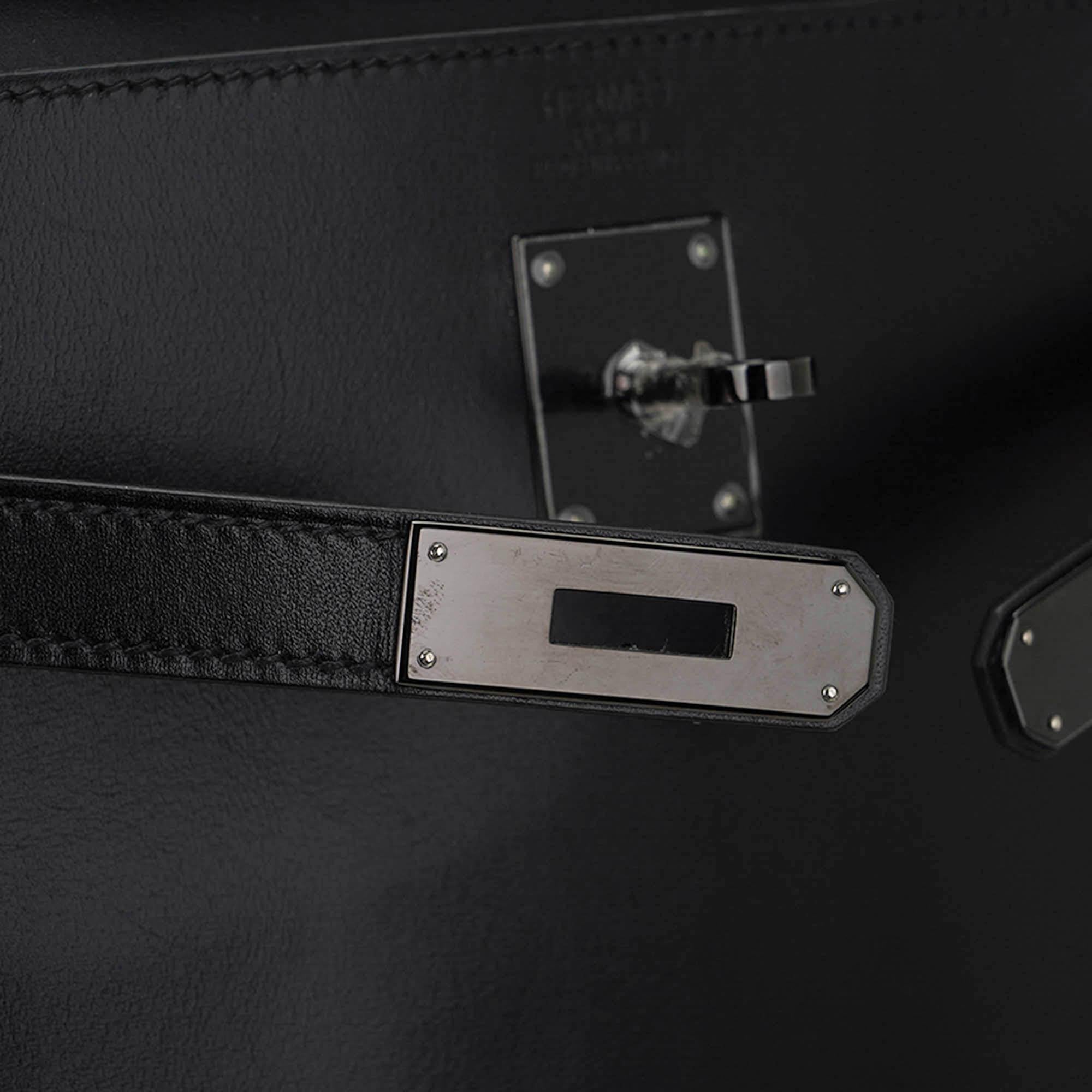 Hermes Kelly 32 Bag Limited Edition So Black Box Leather For Sale 7