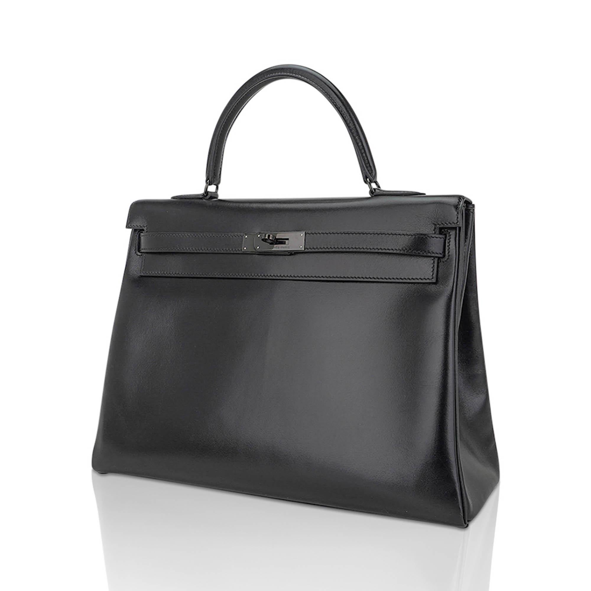 Women's Hermes Kelly 32 Bag Limited Edition So Black Box Leather For Sale