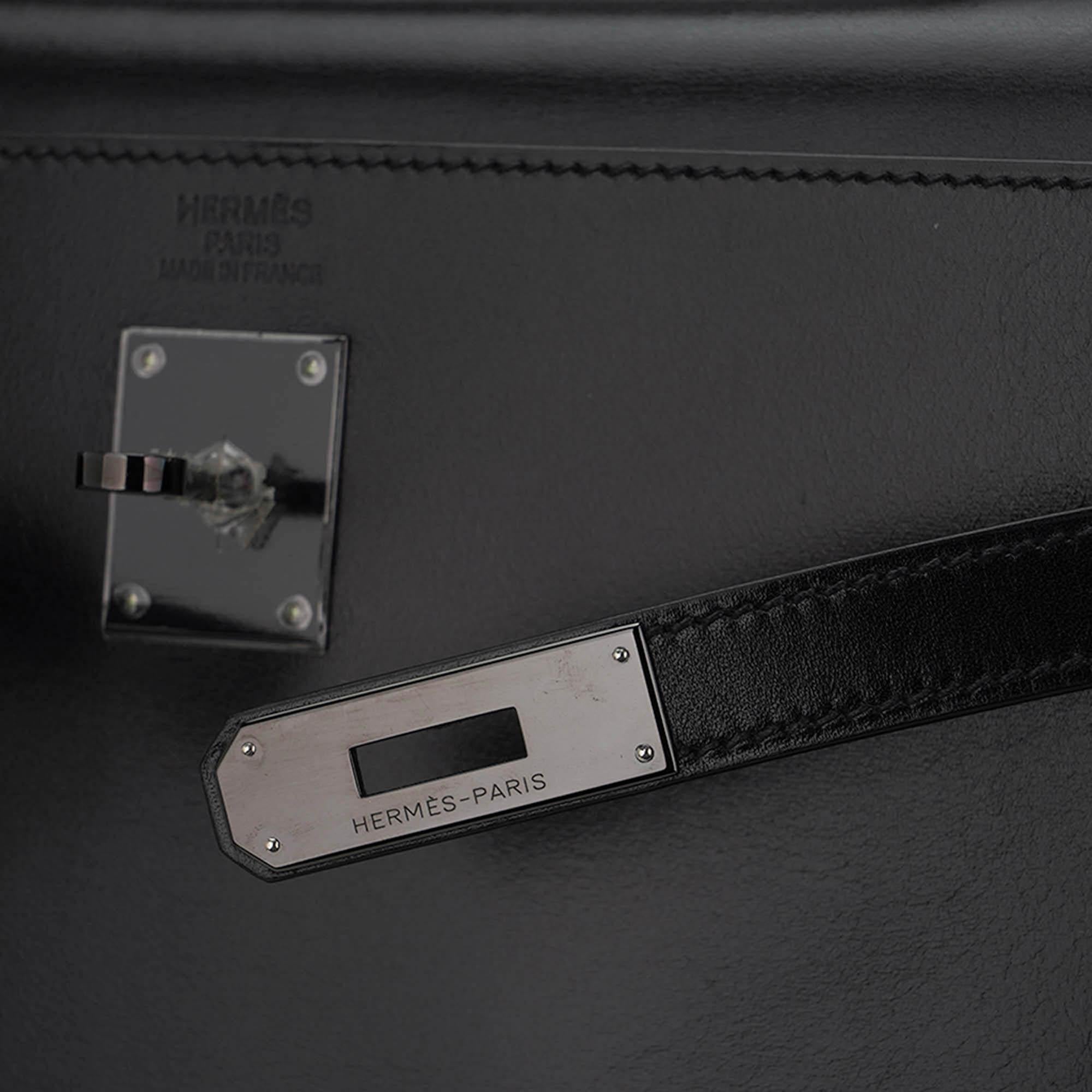 Hermes Kelly 32 Bag Limited Edition So Black Box Leather For Sale 2