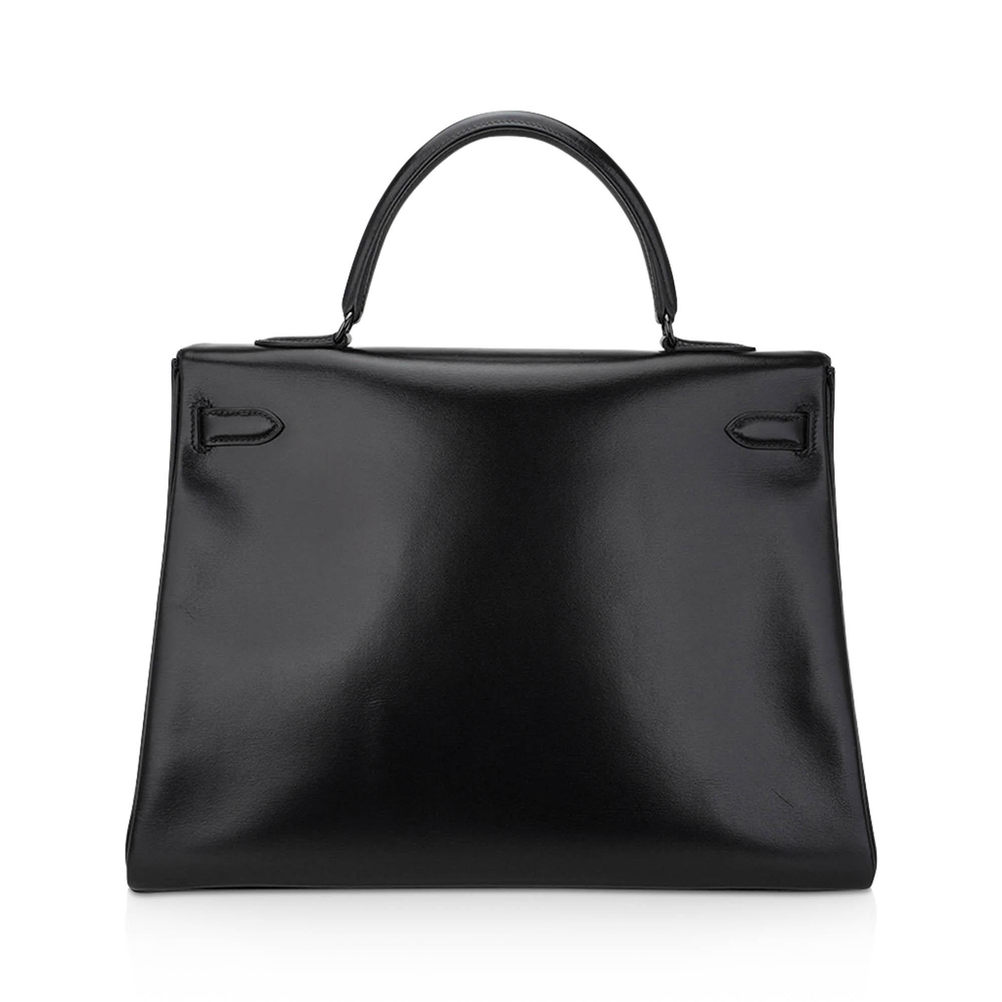 Hermes Kelly 32 Bag Limited Edition So Black Box Leather For Sale 3